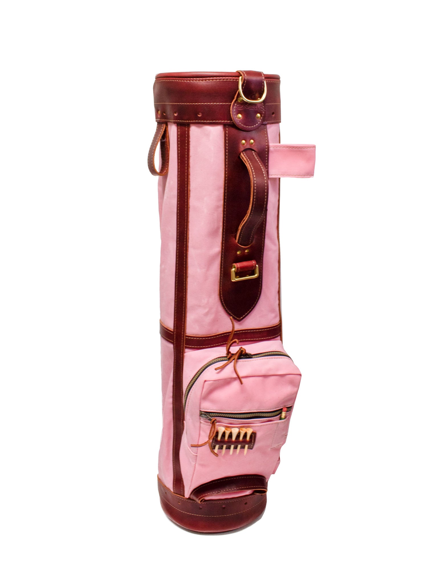 8 Sunday Style Golf Bag- Light Pink with Burgundy Leather