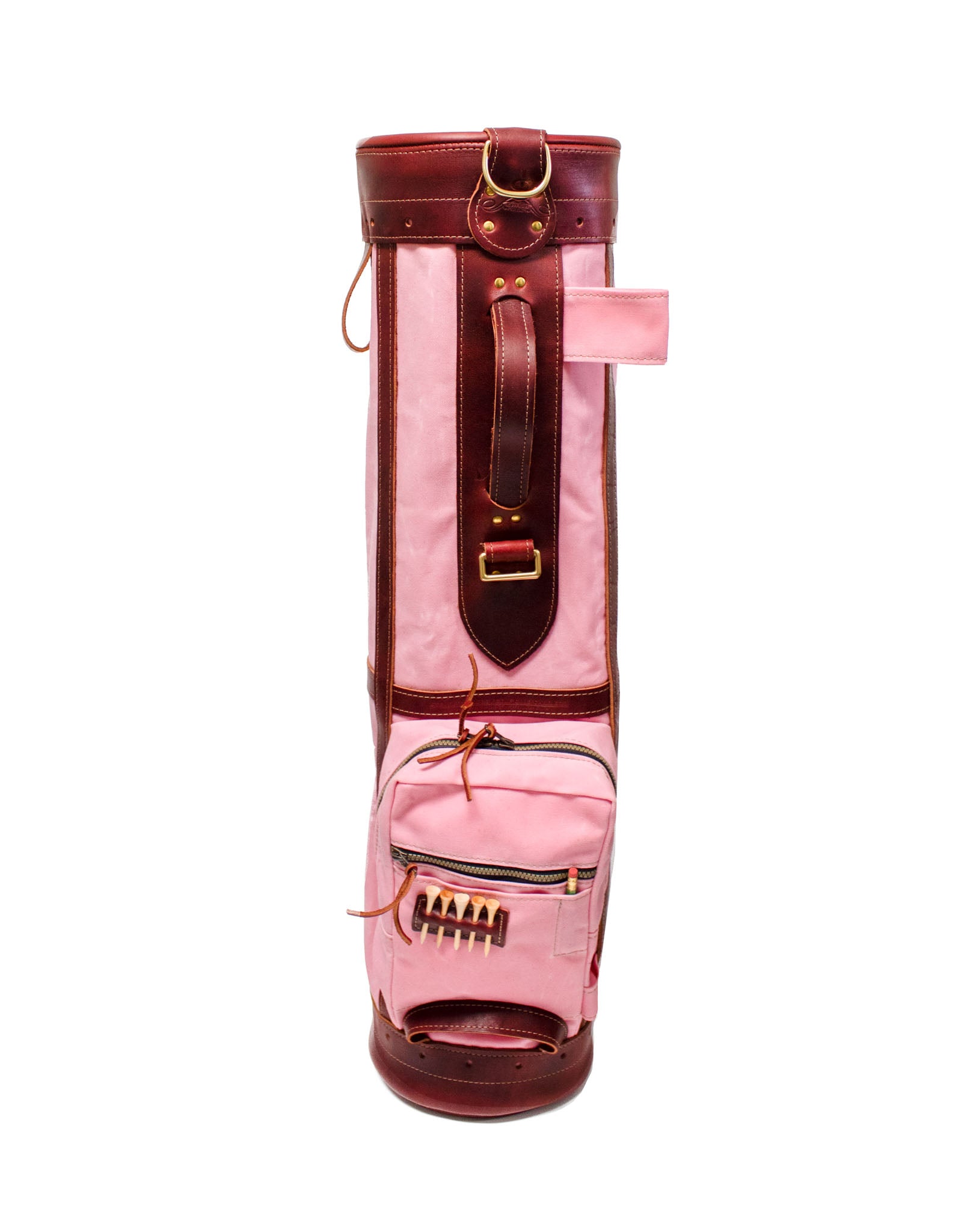 8 Sunday Style Golf Bag- Light Pink with Burgundy Leather