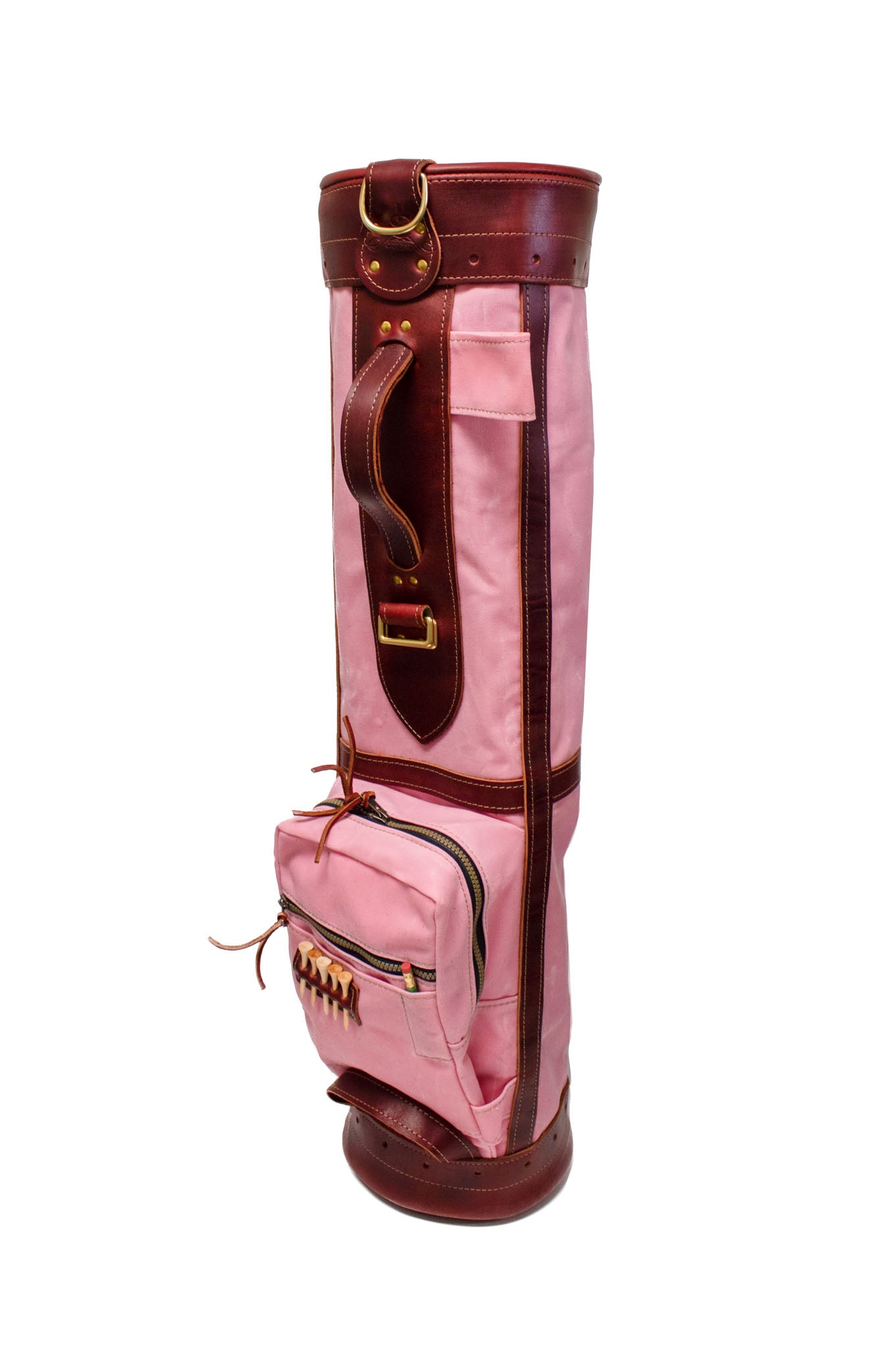 8 Sunday Style Golf Bag- Light Pink with Burgundy Leather