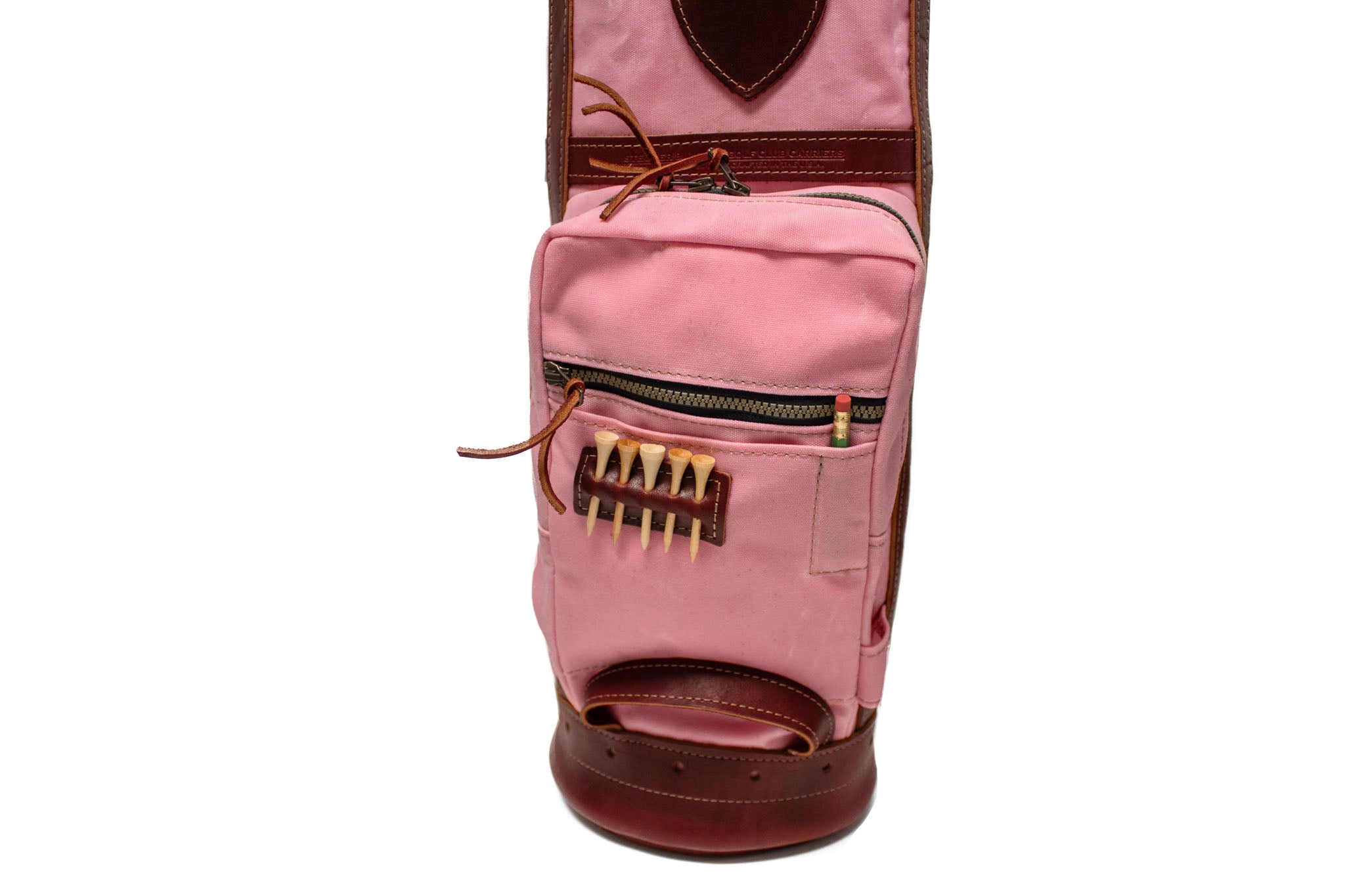 8 Sunday Style Golf Bag- Light Pink with Burgundy Leather