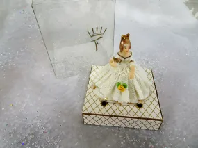 ANTIQUE Dresden Doll Figurine In ORIGINAL Box,Miniature Dresden Porcelain Figurine,Porcelain Lace Dress,Holding Fan,Collectible 