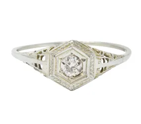 Art Deco Fancy Light Pink Diamond 14 Karat White Gold Engagement Ring