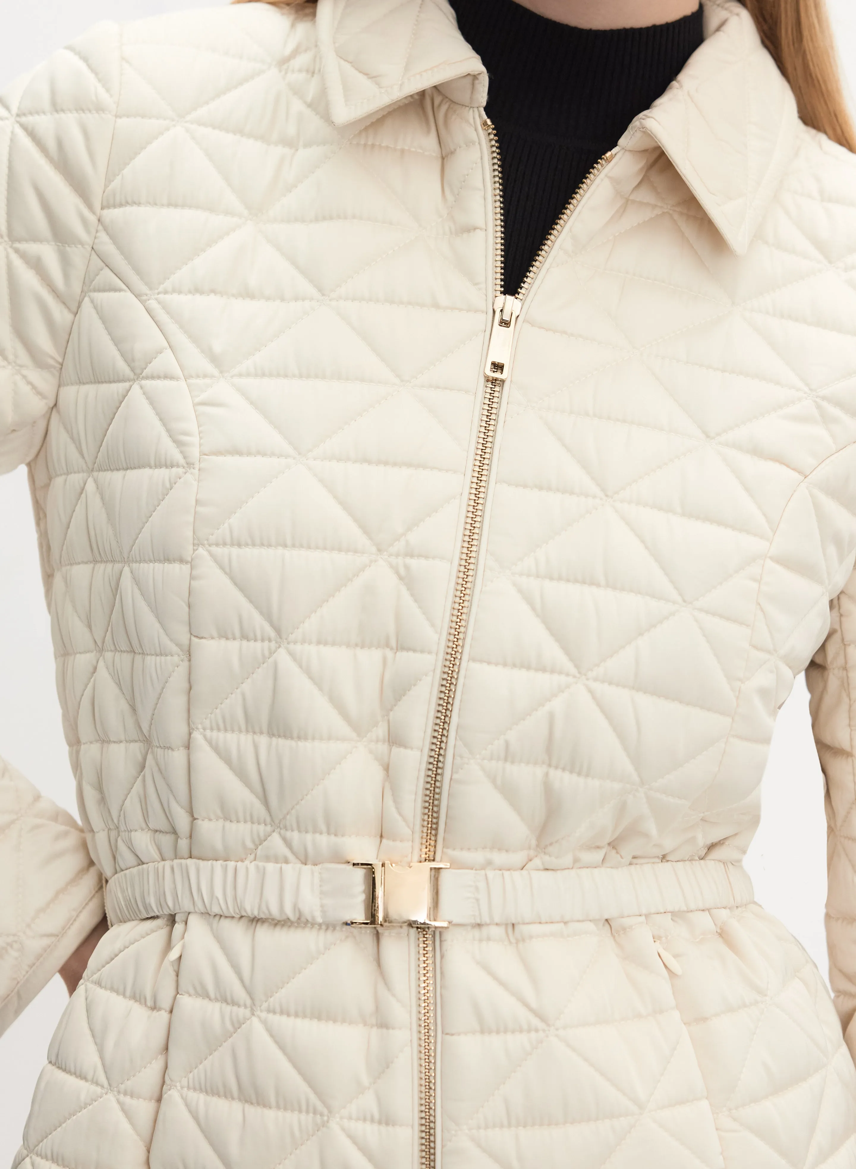 Belted Diamond Quilt Coat