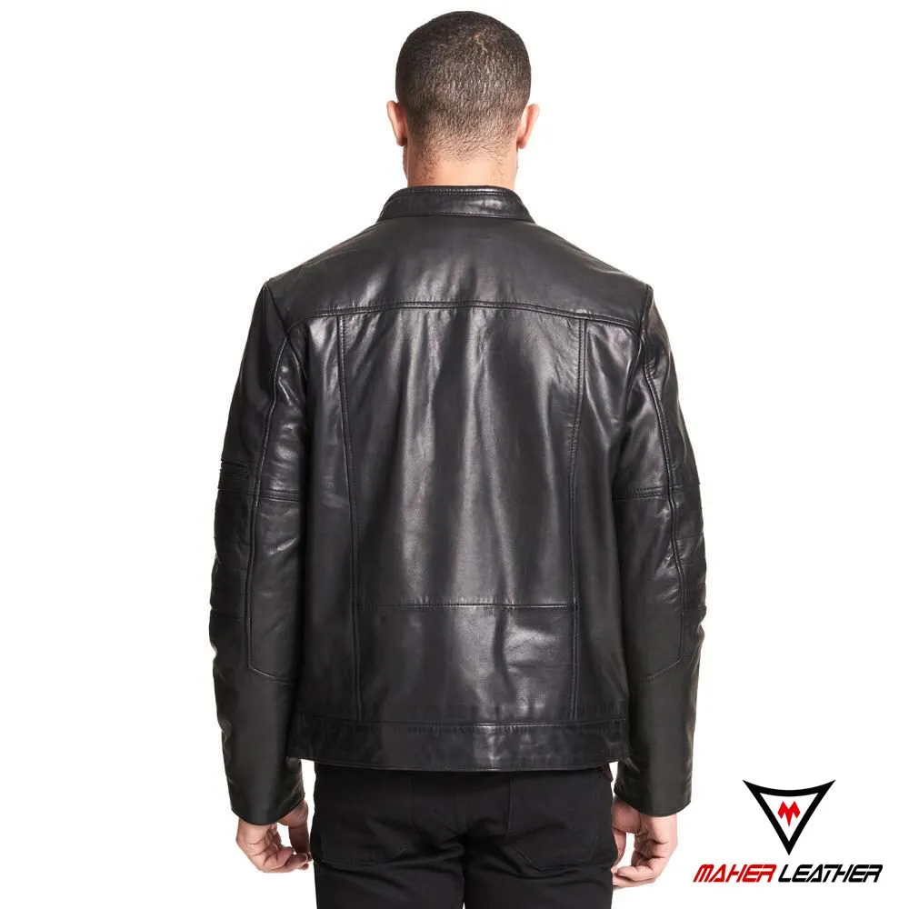 black Moto-Inspired Genuine Leather Jacket for men