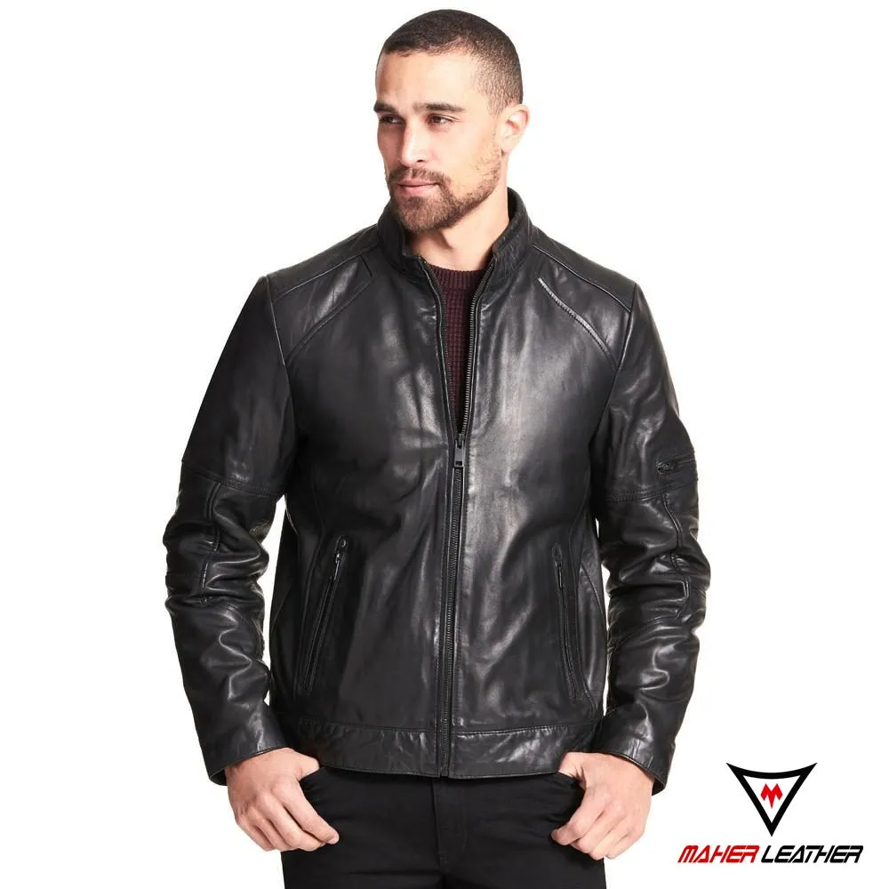 black Moto-Inspired Genuine Leather Jacket for men