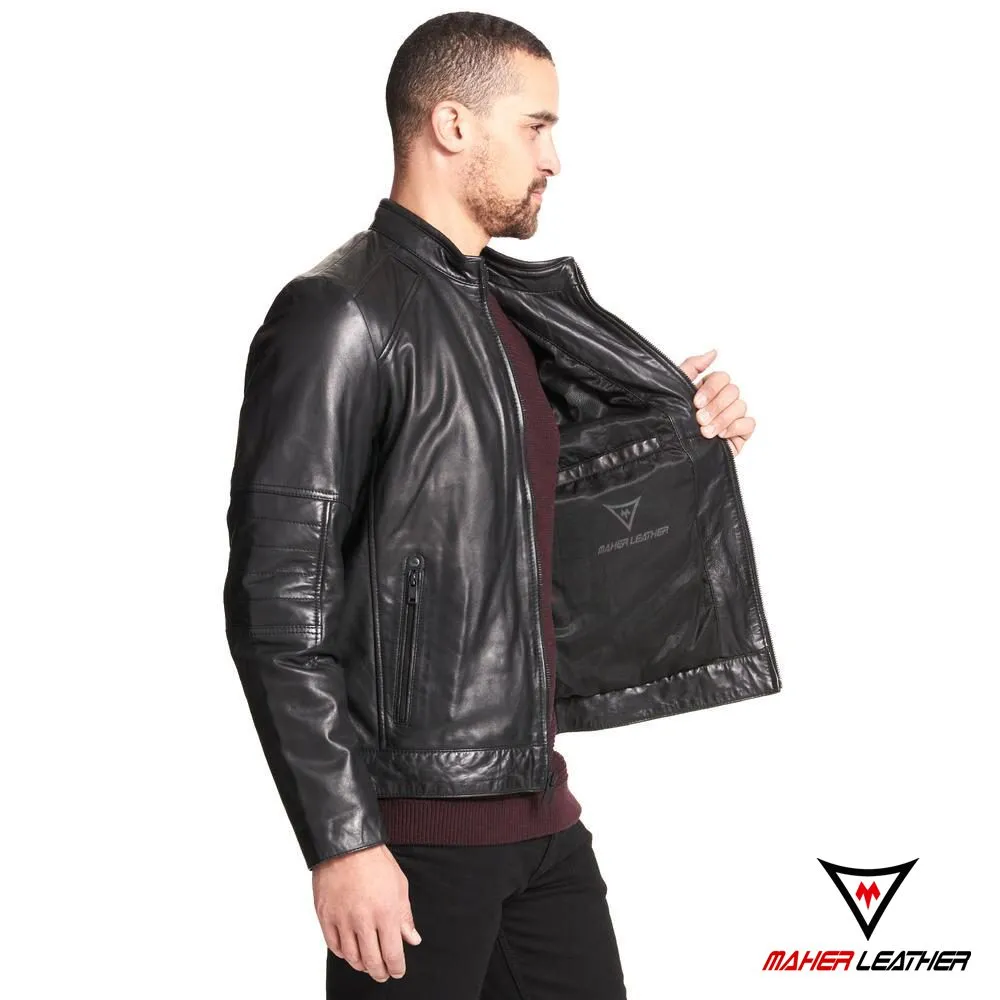 black Moto-Inspired Genuine Leather Jacket for men