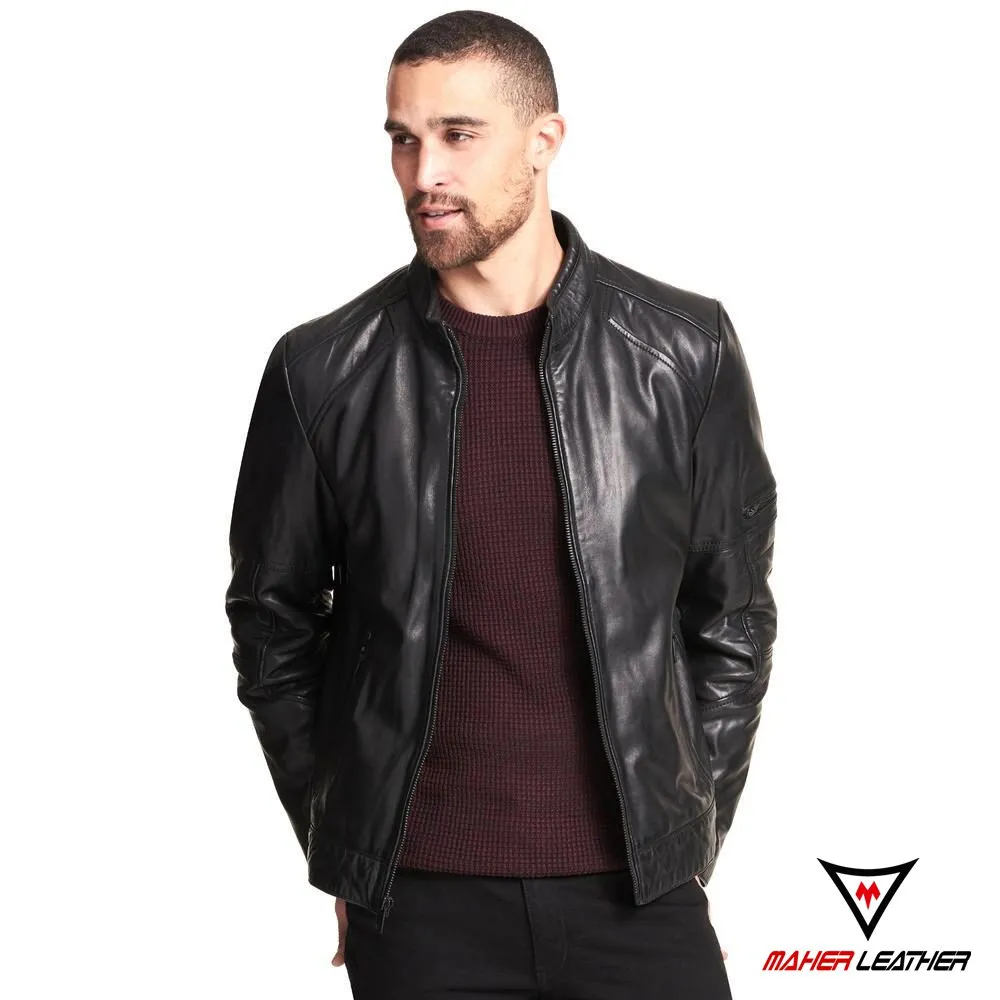 black Moto-Inspired Genuine Leather Jacket for men