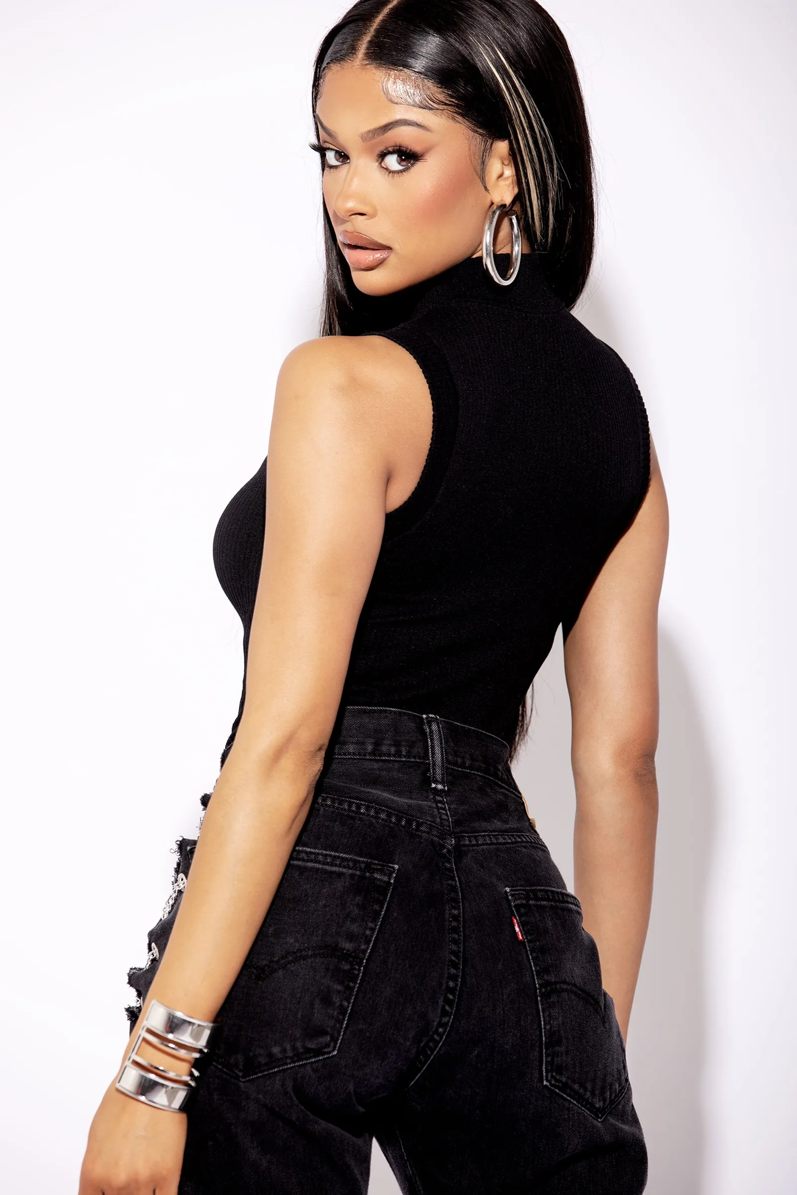 Black Thick Ribbed Sleeveless Bodysuit