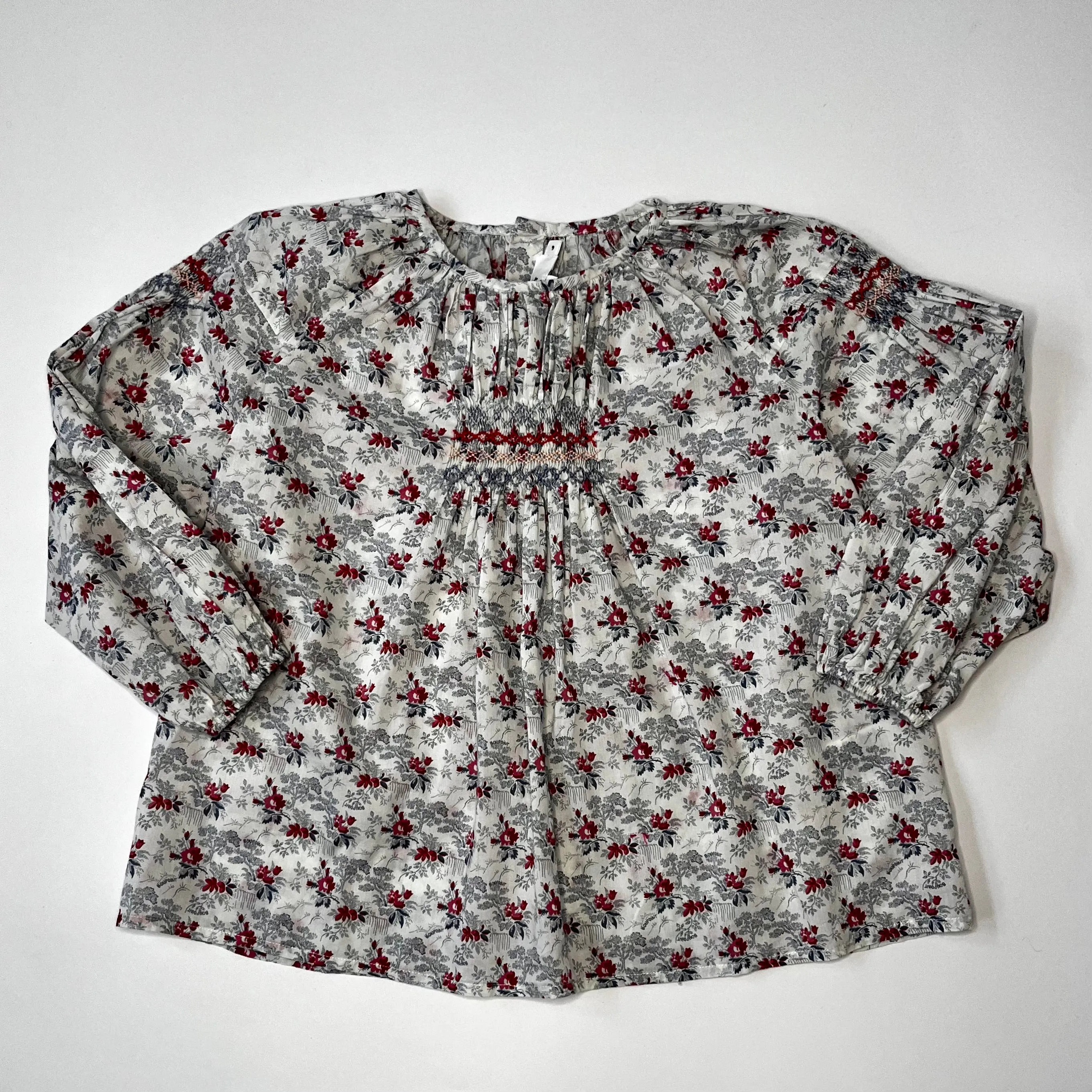 Bonpoint Blue And Red Floral Smocked Blouse: 6 Years