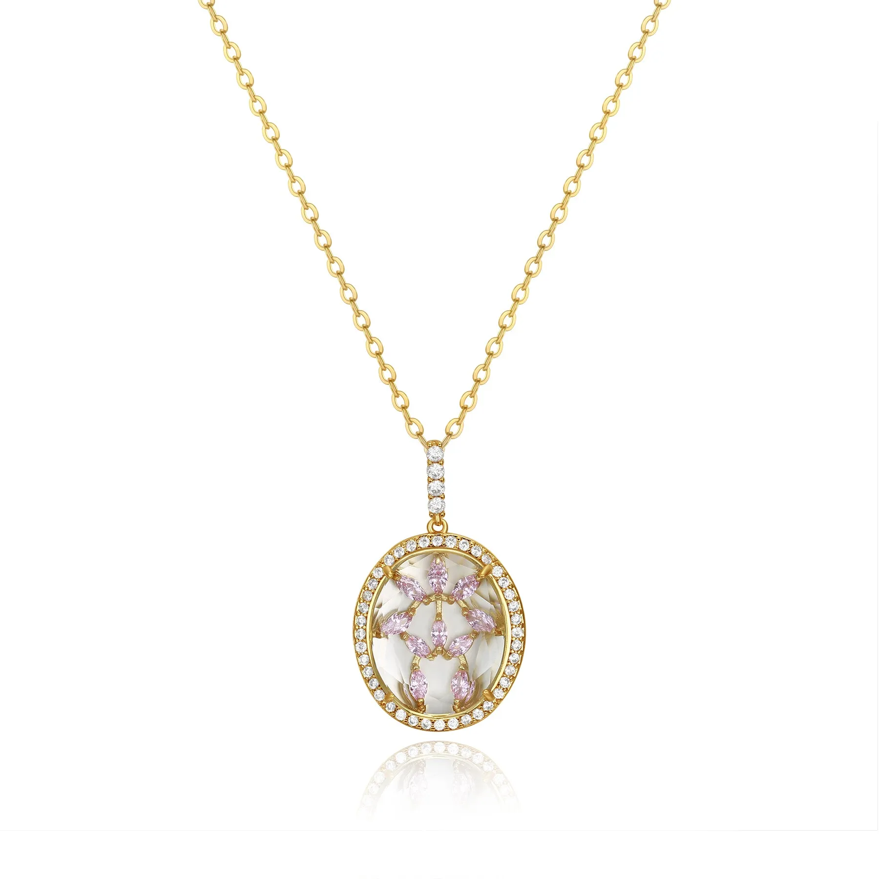 Bridget Gold Clear Stone with Light Pink CZ Backing Pendant