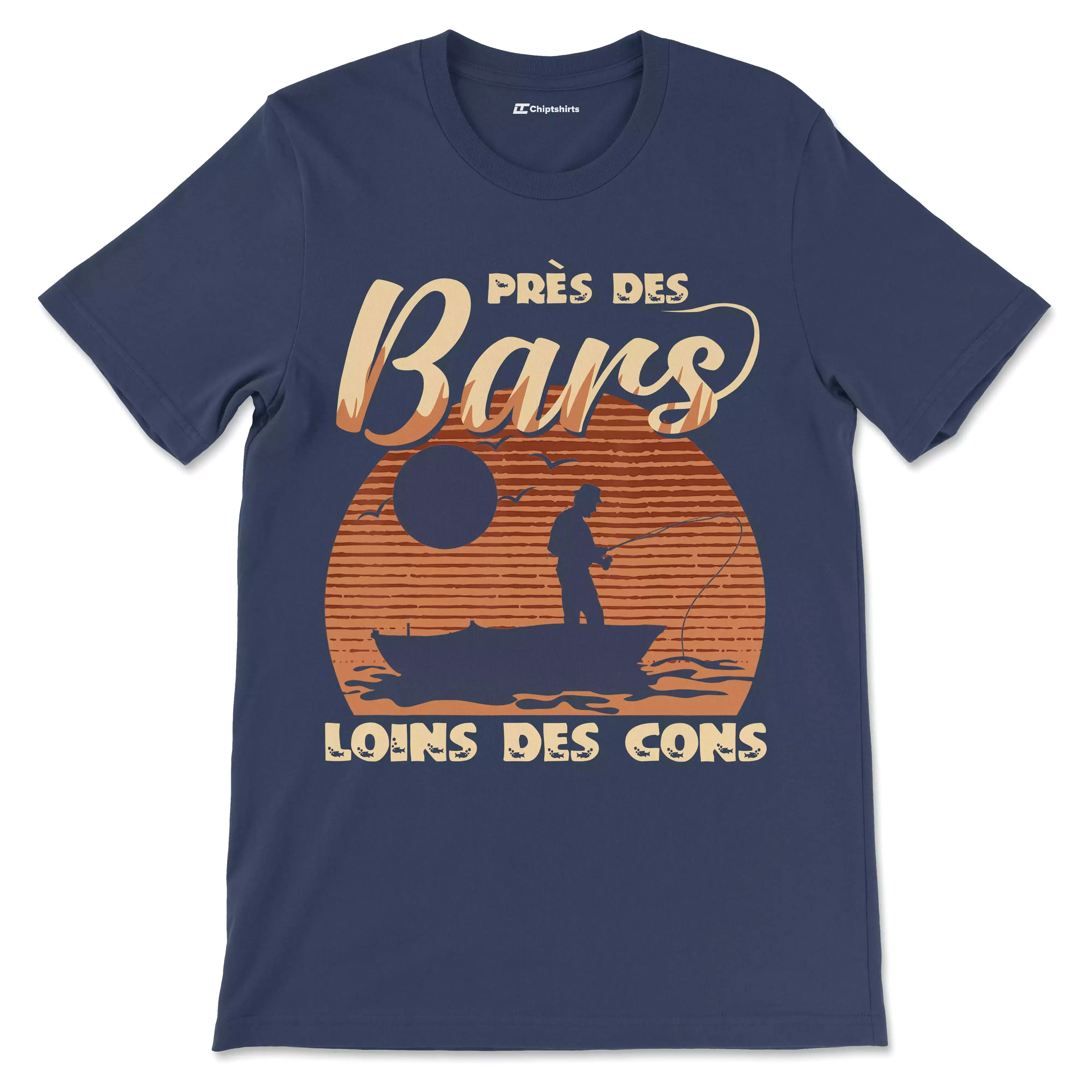 Cadeau Humour Pêcheur Homme, Pêche du Bar, T-shirt Pêcheur Drle, Près des Bars Loins des Cons