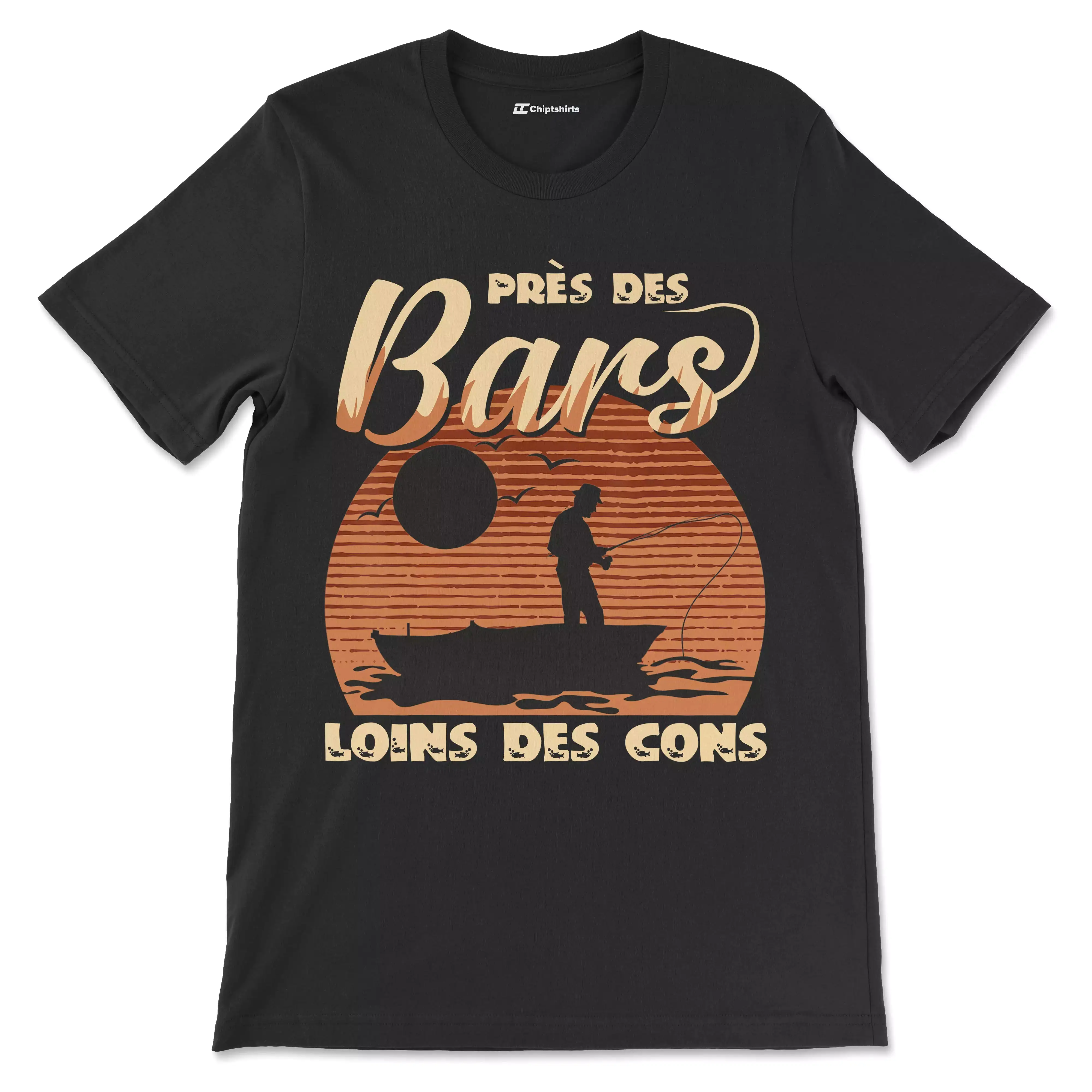 Cadeau Humour Pêcheur Homme, Pêche du Bar, T-shirt Pêcheur Drle, Près des Bars Loins des Cons