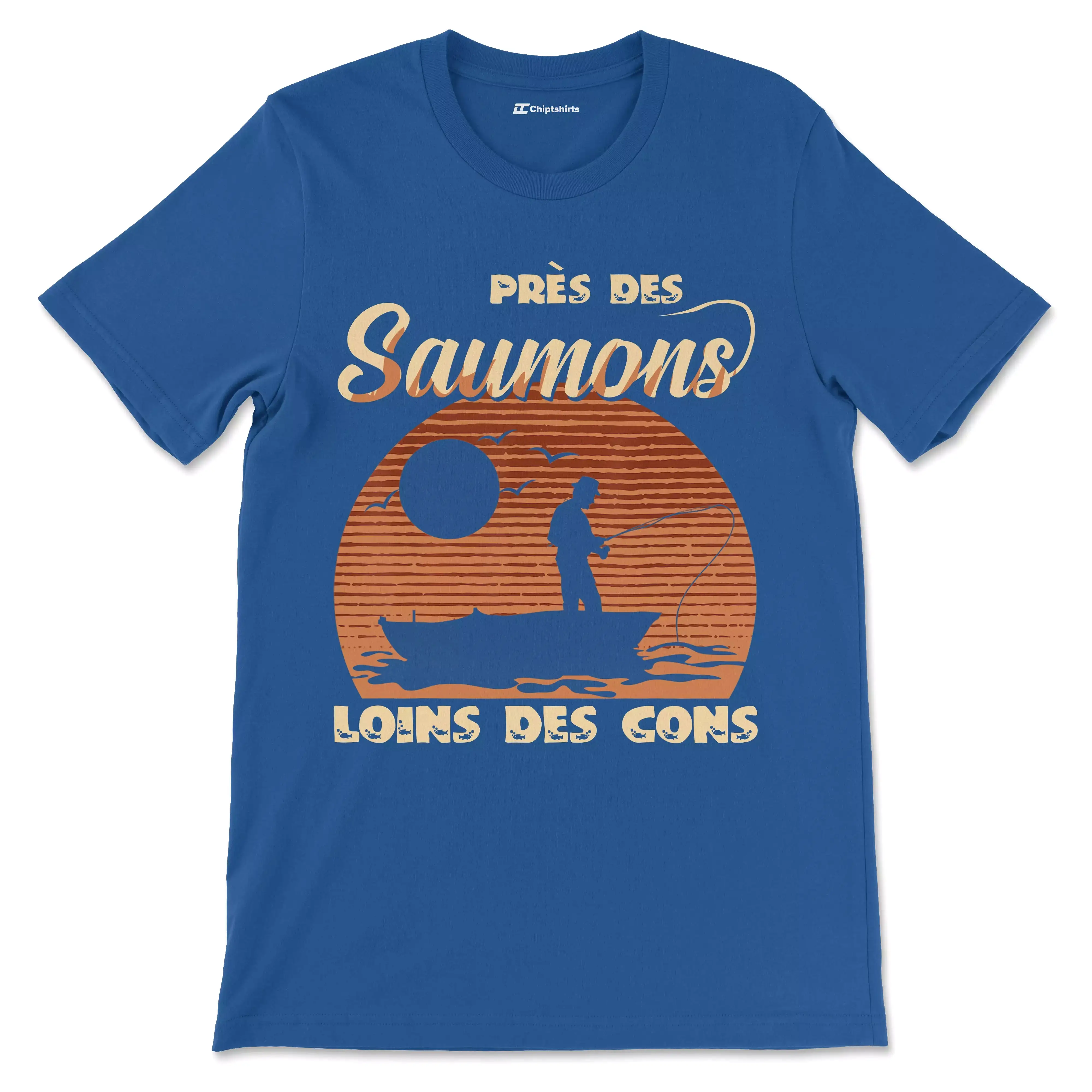 Cadeau Humour Pêcheur Homme, Pêche du Saumon, T-shirt Pêcheur Drle, Près des Saumons Loins des Cons