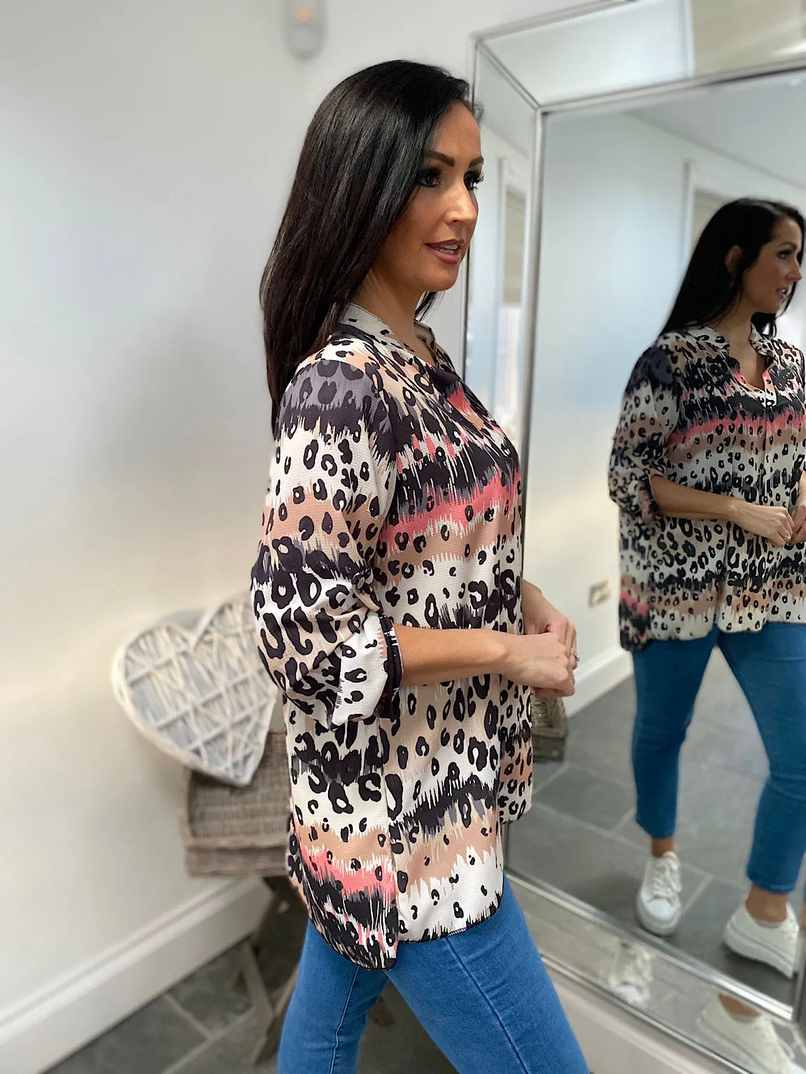 Camel Leopard Striped Blouse Gina