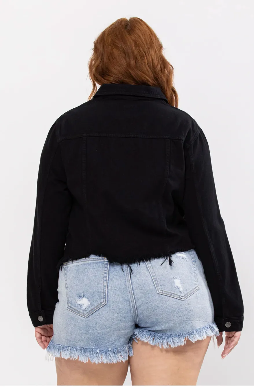 CELLO - Uneven Black Frayed Fitted Jacket