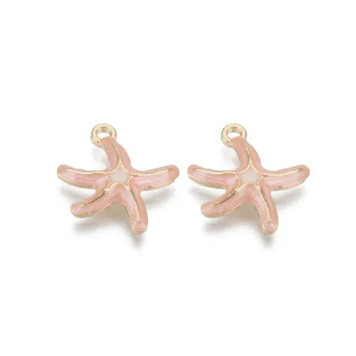 Charms, Starfish, Single-Sided, Pink, Enameled, Light Gold Plated, Alloy, 19.5mm