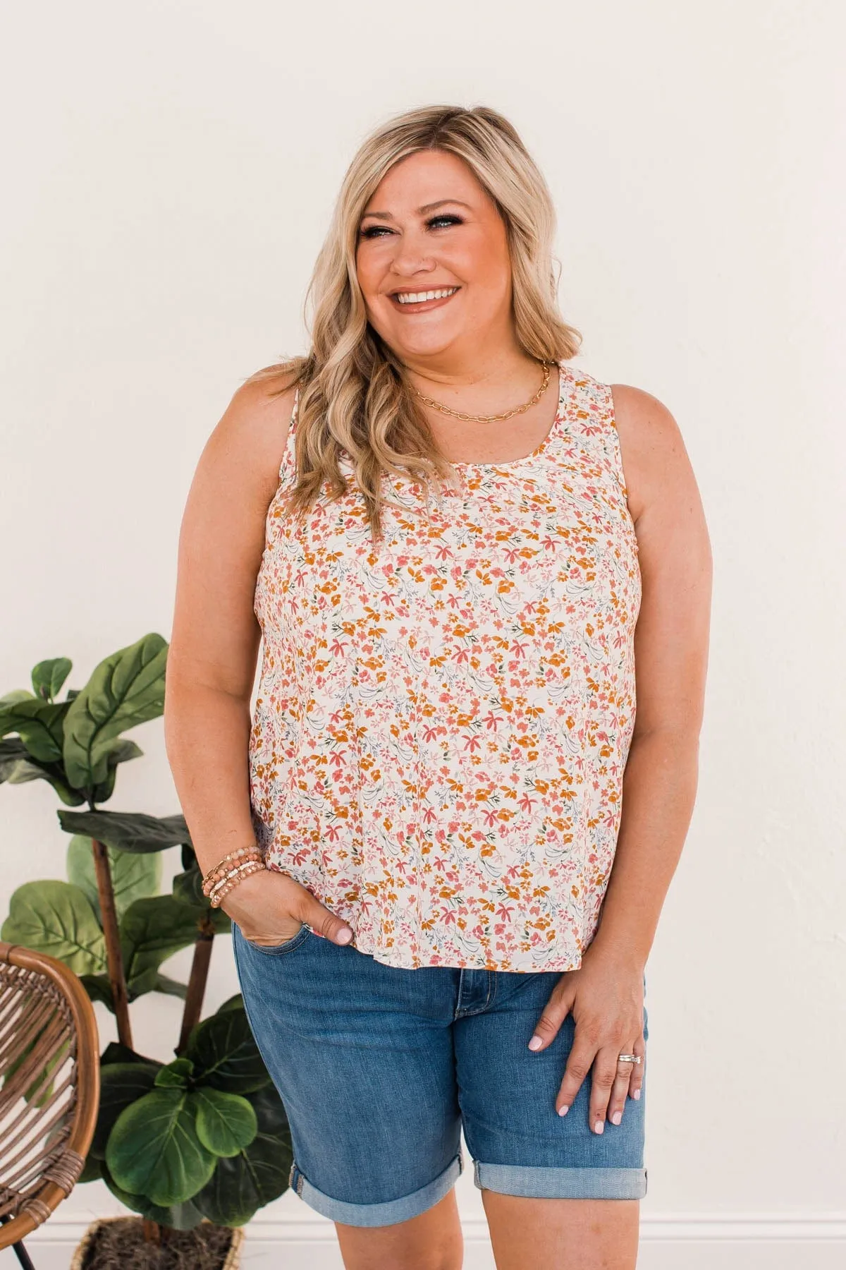 Cherry Pie & Summer Skies Floral Tank Top- Ivory