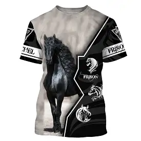 Chiptshirts T-shirt Chevaux Frison-Teeshirt Personnalisé Noir Blanc-Cadeau Amoureux des Chevaux - CTS18062213