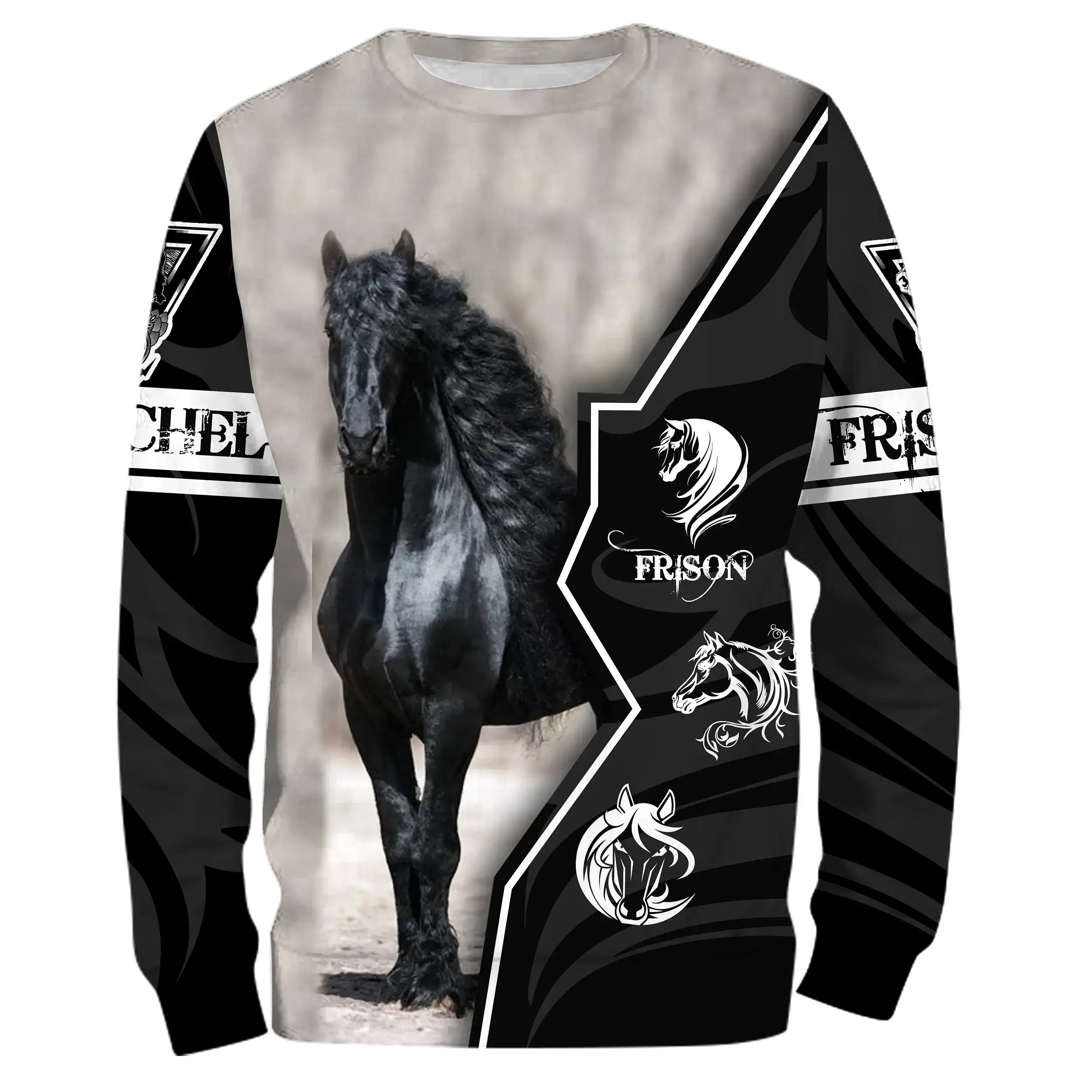 Chiptshirts T-shirt Chevaux Frison-Teeshirt Personnalisé Noir Blanc-Cadeau Amoureux des Chevaux - CTS18062213