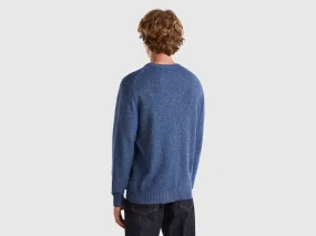 Crew neck sweater in cashmere and wool blend - Blue | Benetton