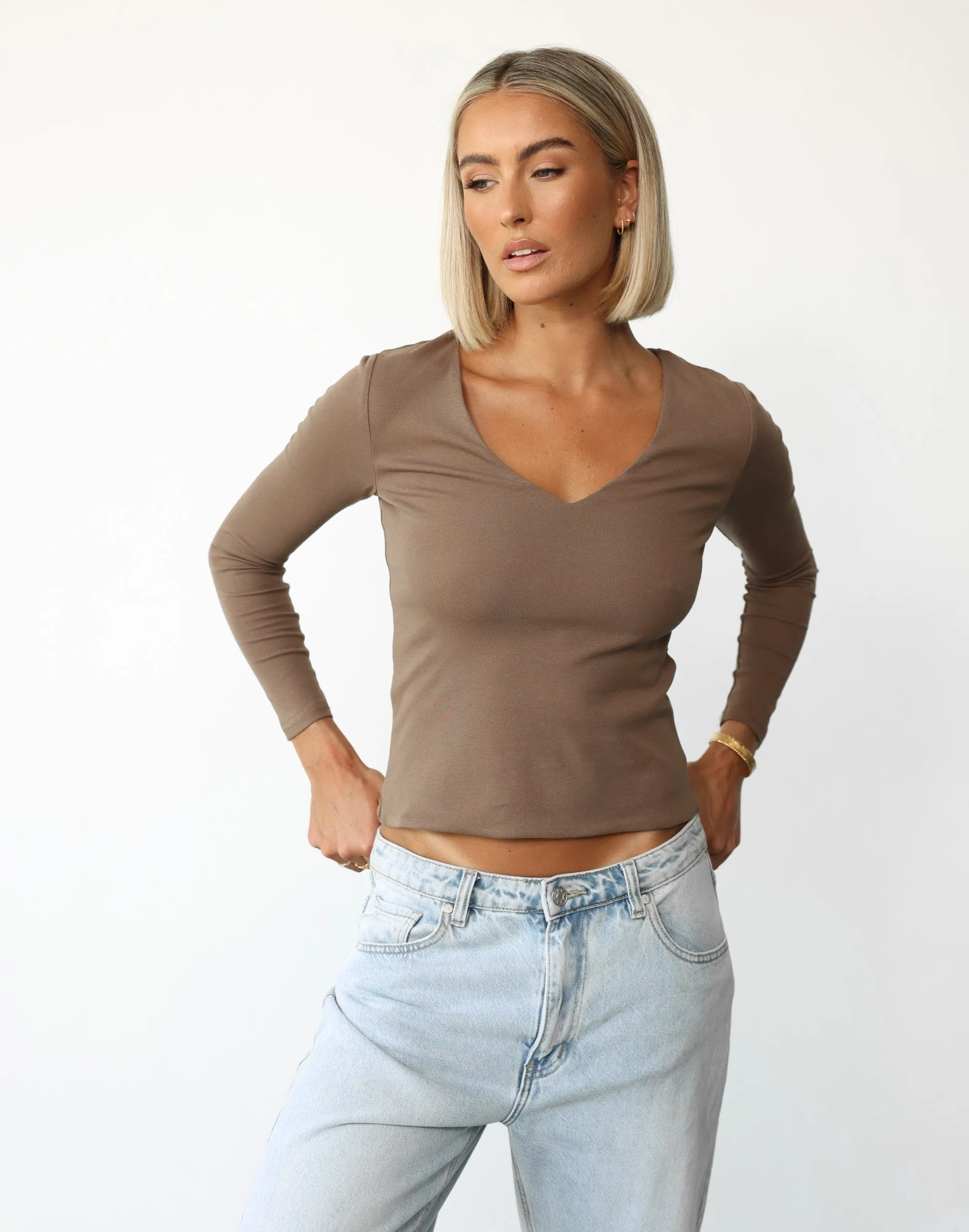 Diona Long Sleeve Top (Brown)