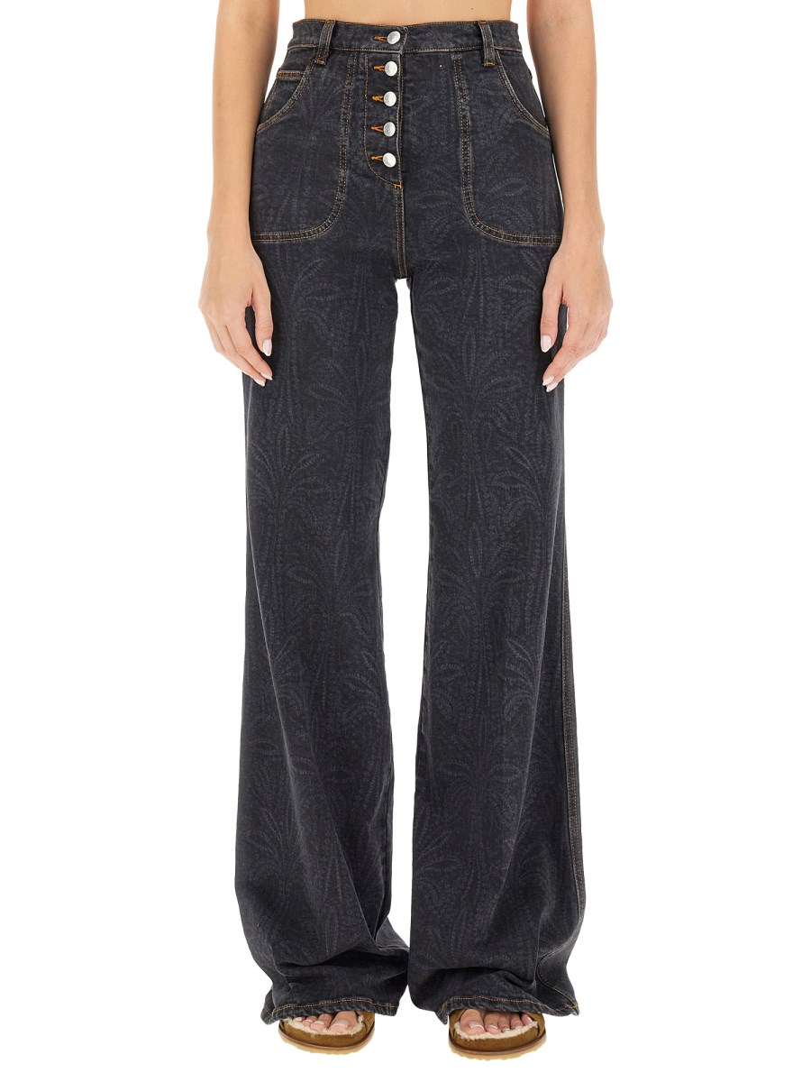 ETRO    COTTON DENIM JEANS WITH FOLIAGE POCKETS