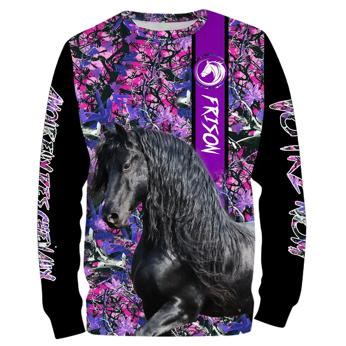 Frison Cheval, Amoureux des Chevaux, Chevaux Passion, 3D All-Over Tee Shirt Personnalisé, Cadeau pour Femme, Fille qui Aime Les 