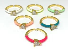 Gold Plated Adjustable Colorful CZ Ring Anillo (WHITE, YELLOW, ORANGE, TURQUOISE, PINK, LIGHT GREEN)