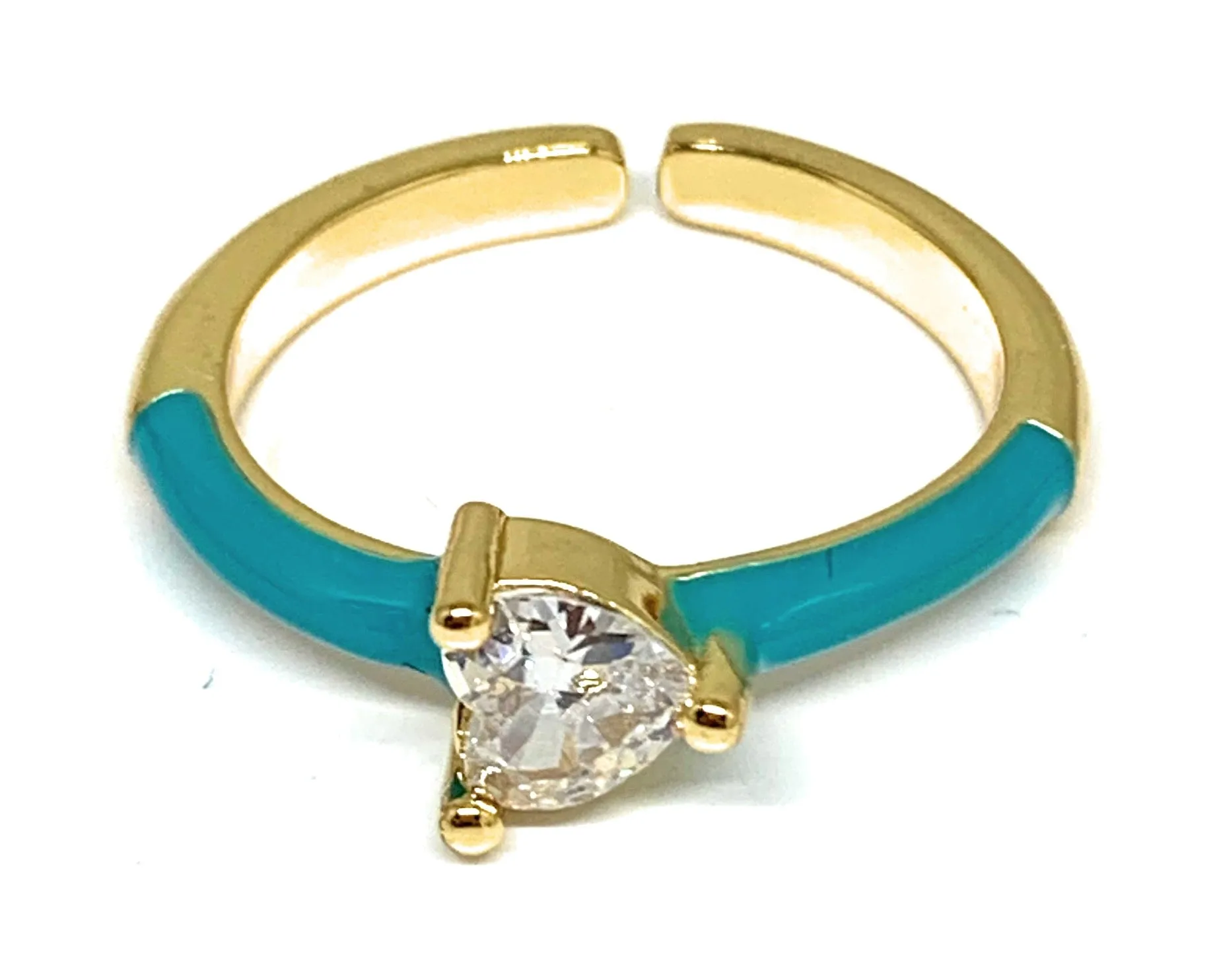 Gold Plated Adjustable Colorful CZ Ring Anillo (WHITE, YELLOW, ORANGE, TURQUOISE, PINK, LIGHT GREEN)