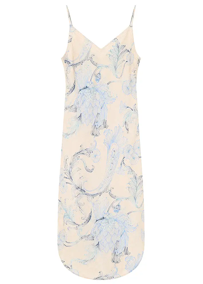 Gustav Bati bias cut midi+ dress 53504 Sand w. Blue Feathers