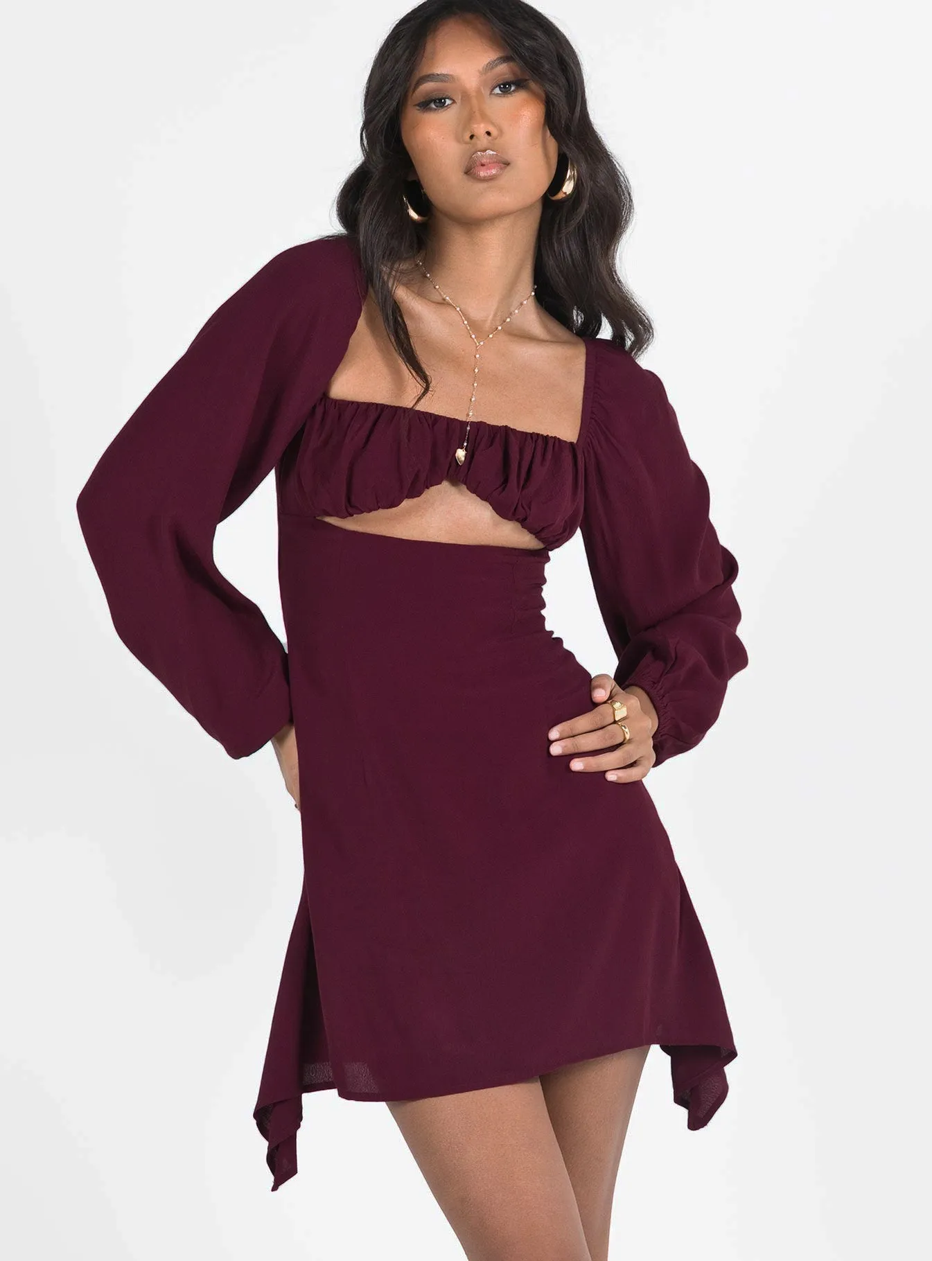 Haven Long Sleeve Mini Dress Burgundy