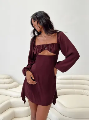 Haven Long Sleeve Mini Dress Burgundy