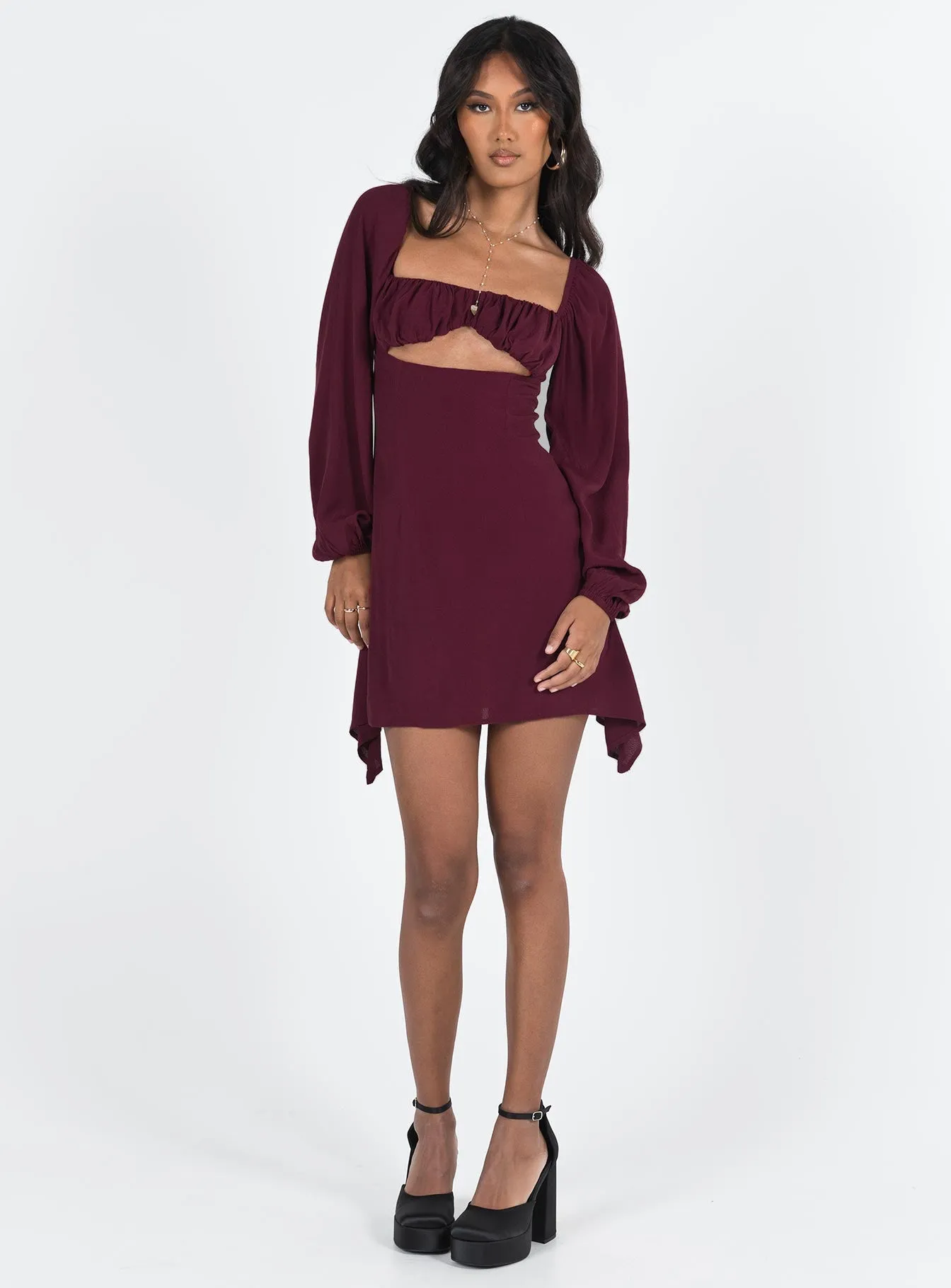 Haven Long Sleeve Mini Dress Burgundy