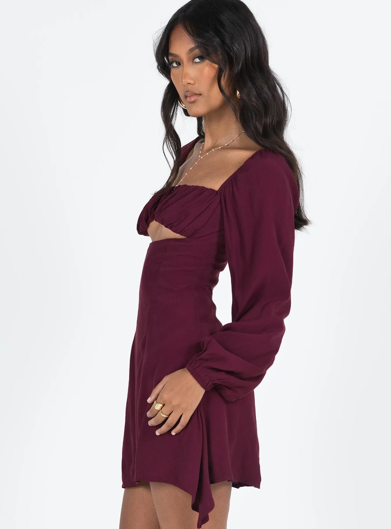 Haven Long Sleeve Mini Dress Burgundy