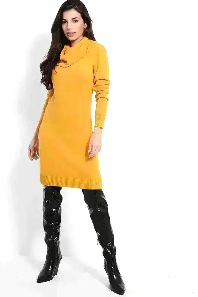 High Cowl Neck Midi Knitted Dress