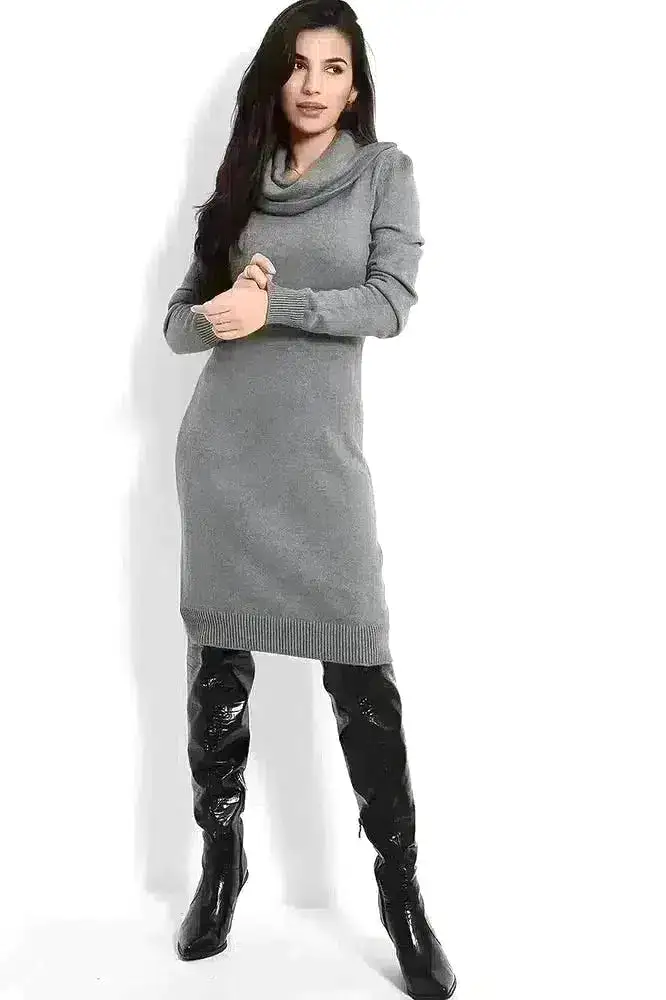 High Cowl Neck Midi Knitted Dress