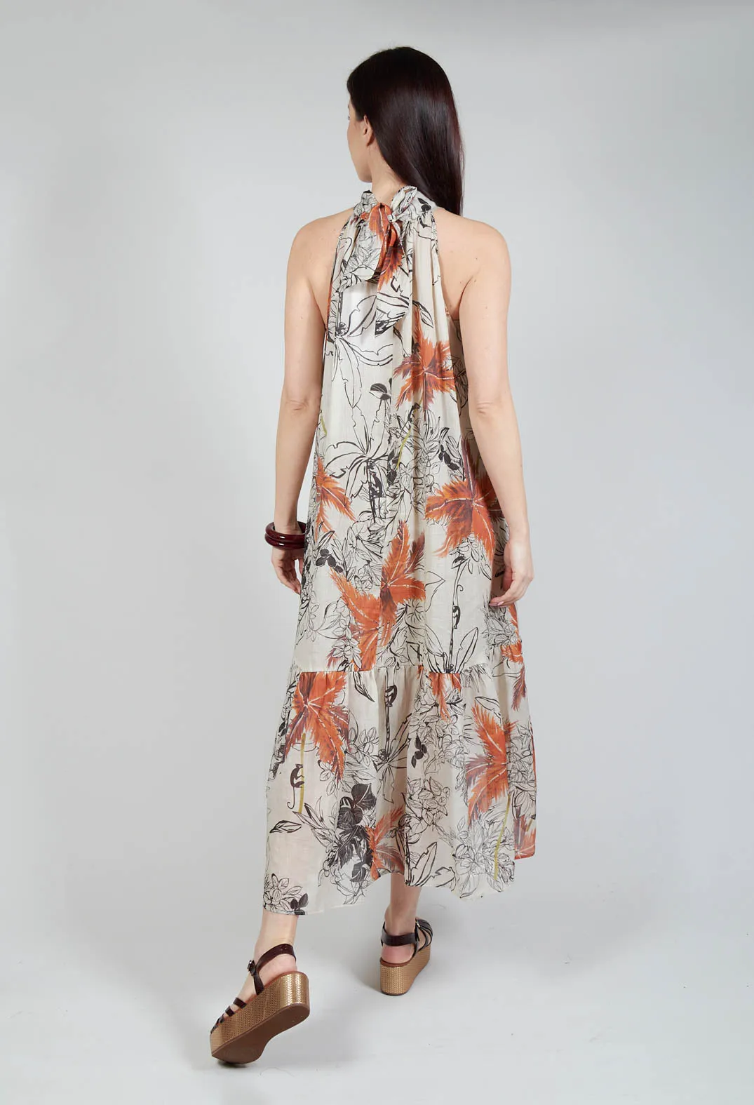 High-Neck Shift Dress in Palms Print