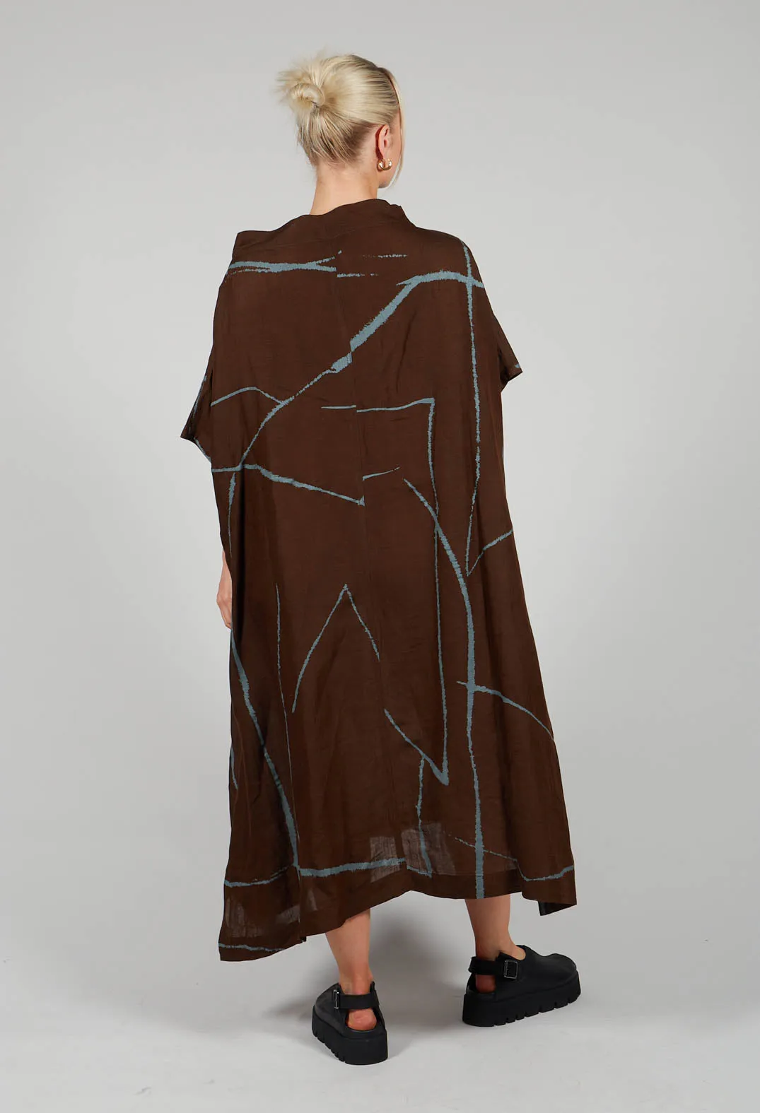 High Neckline Dress in Brown Print