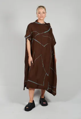 High Neckline Dress in Brown Print