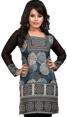 Indian Kurti Top Tunic Printed Womens Blouse India Clothes (Blue)