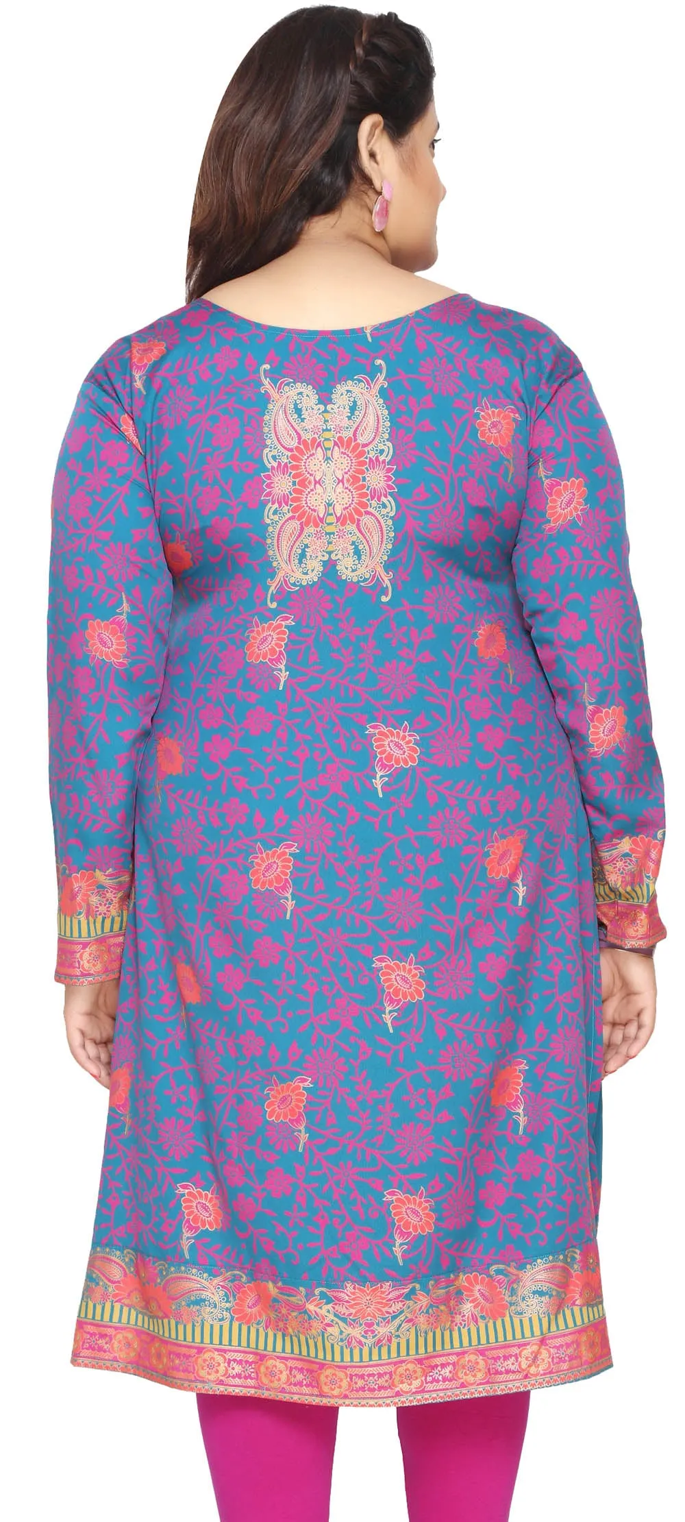 Indian Plus Size Tunics Kurti Long Top India Clothes (Blue)