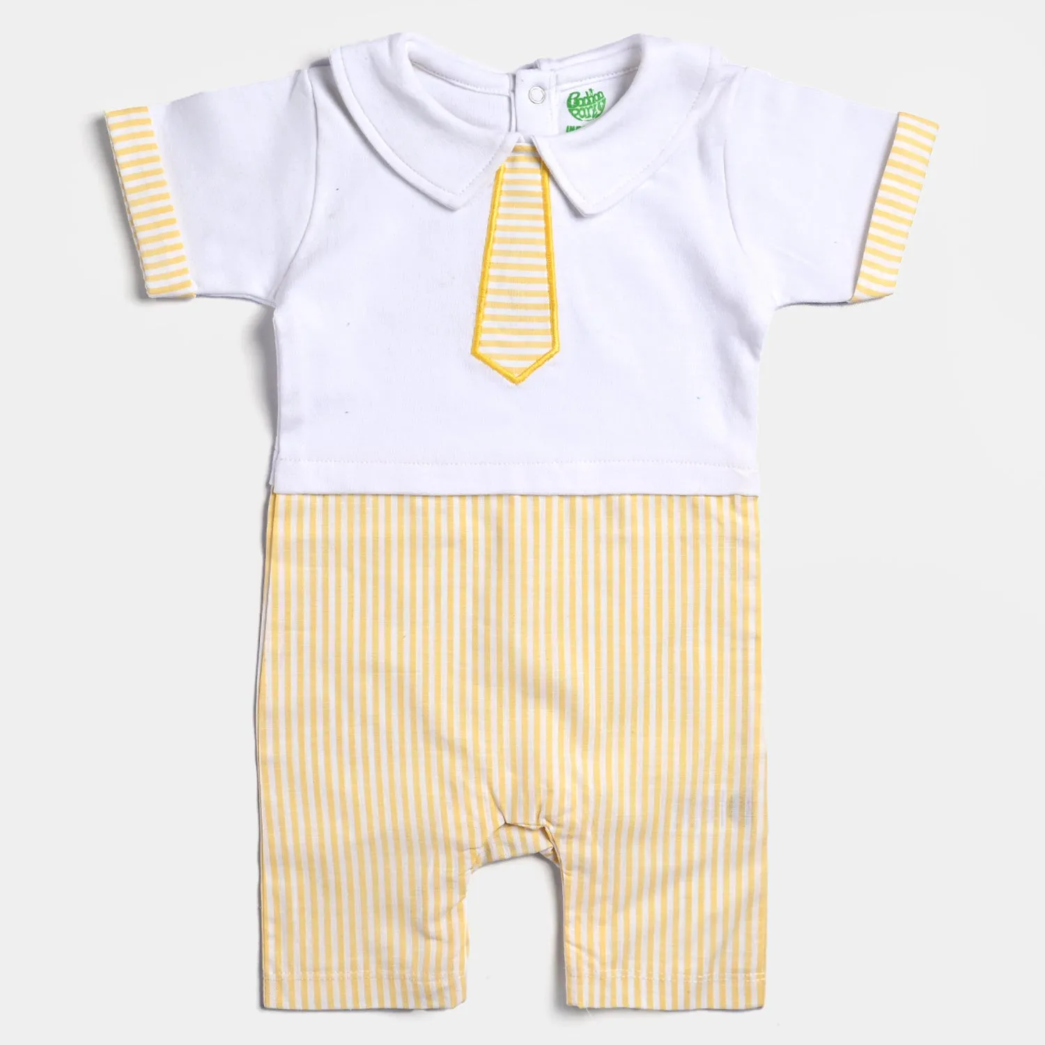 Infant Boys Cotton Interlock Knitted Romper Tie Style-White