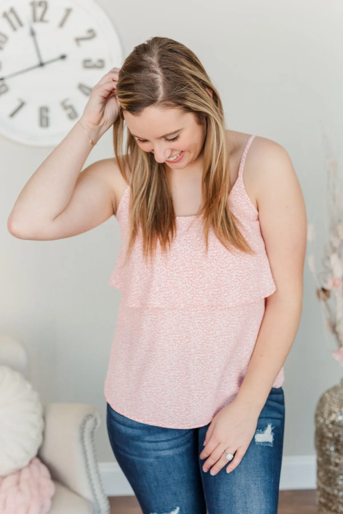 Key To Happiness Tiered Tank Top- Soft Pink