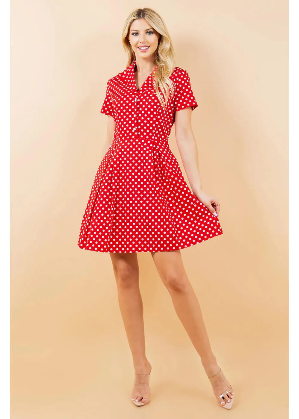 LA Soul Fleur Polka Dot A-Line Dress Red