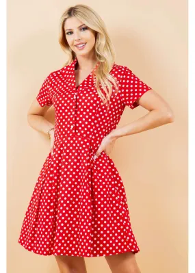 LA Soul Fleur Polka Dot A-Line Dress Red