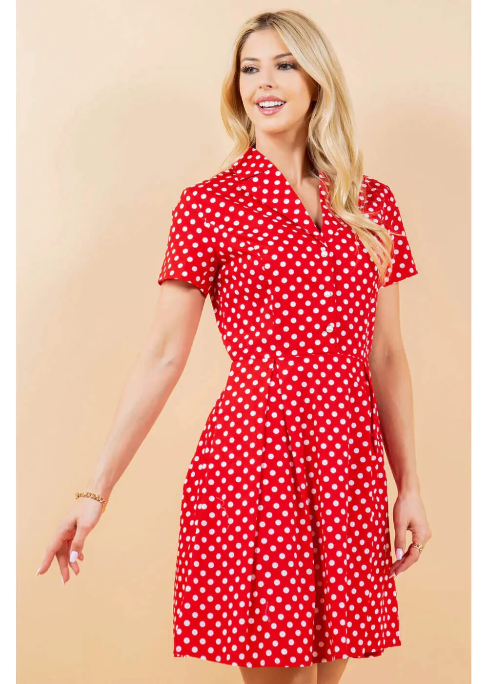 LA Soul Fleur Polka Dot A-Line Dress Red