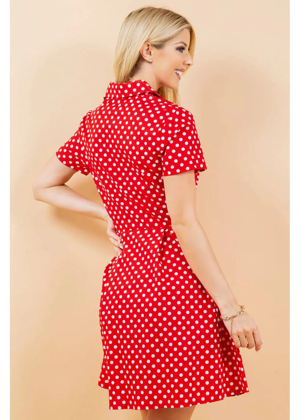 LA Soul Fleur Polka Dot A-Line Dress Red