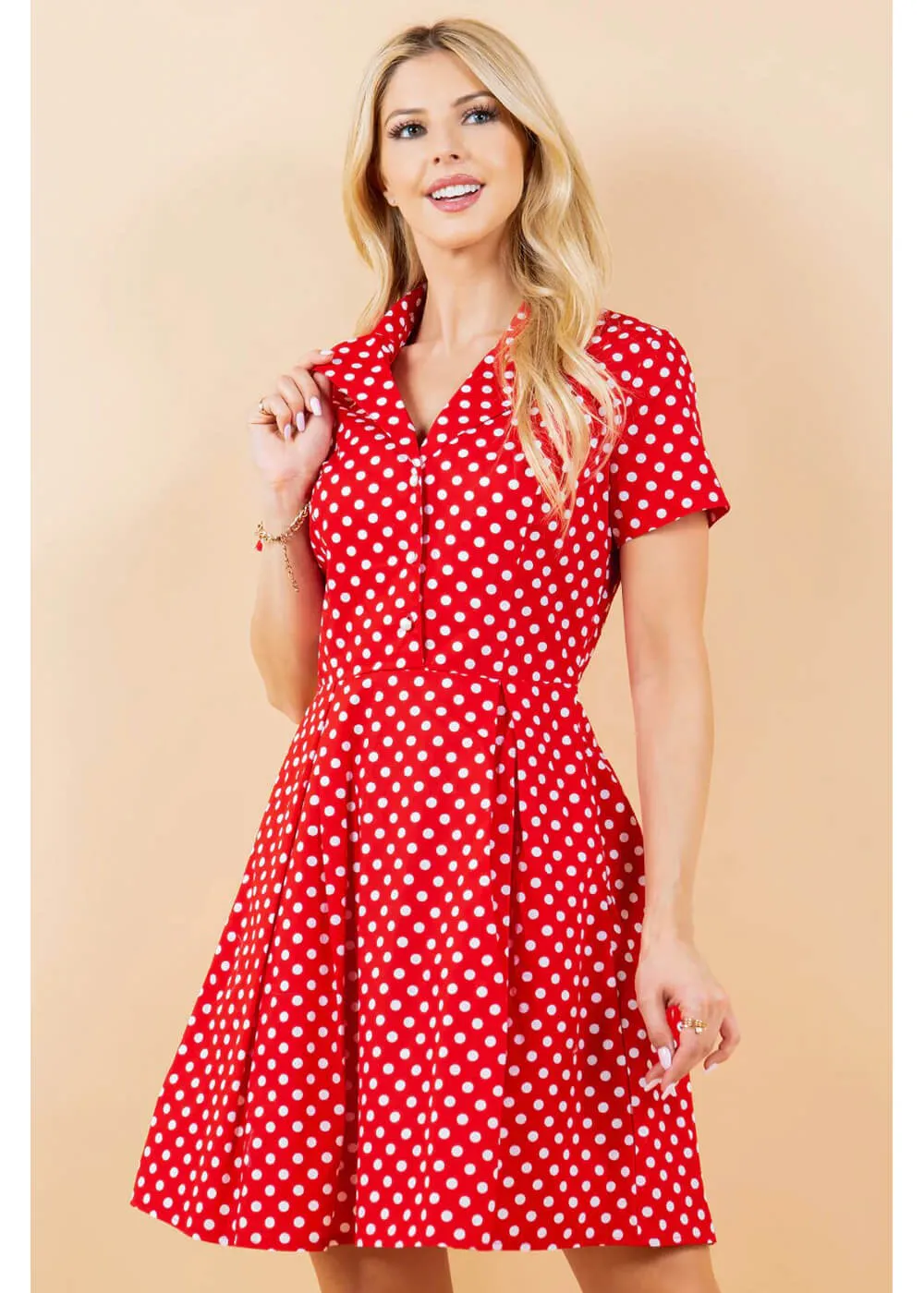 LA Soul Fleur Polka Dot A-Line Dress Red