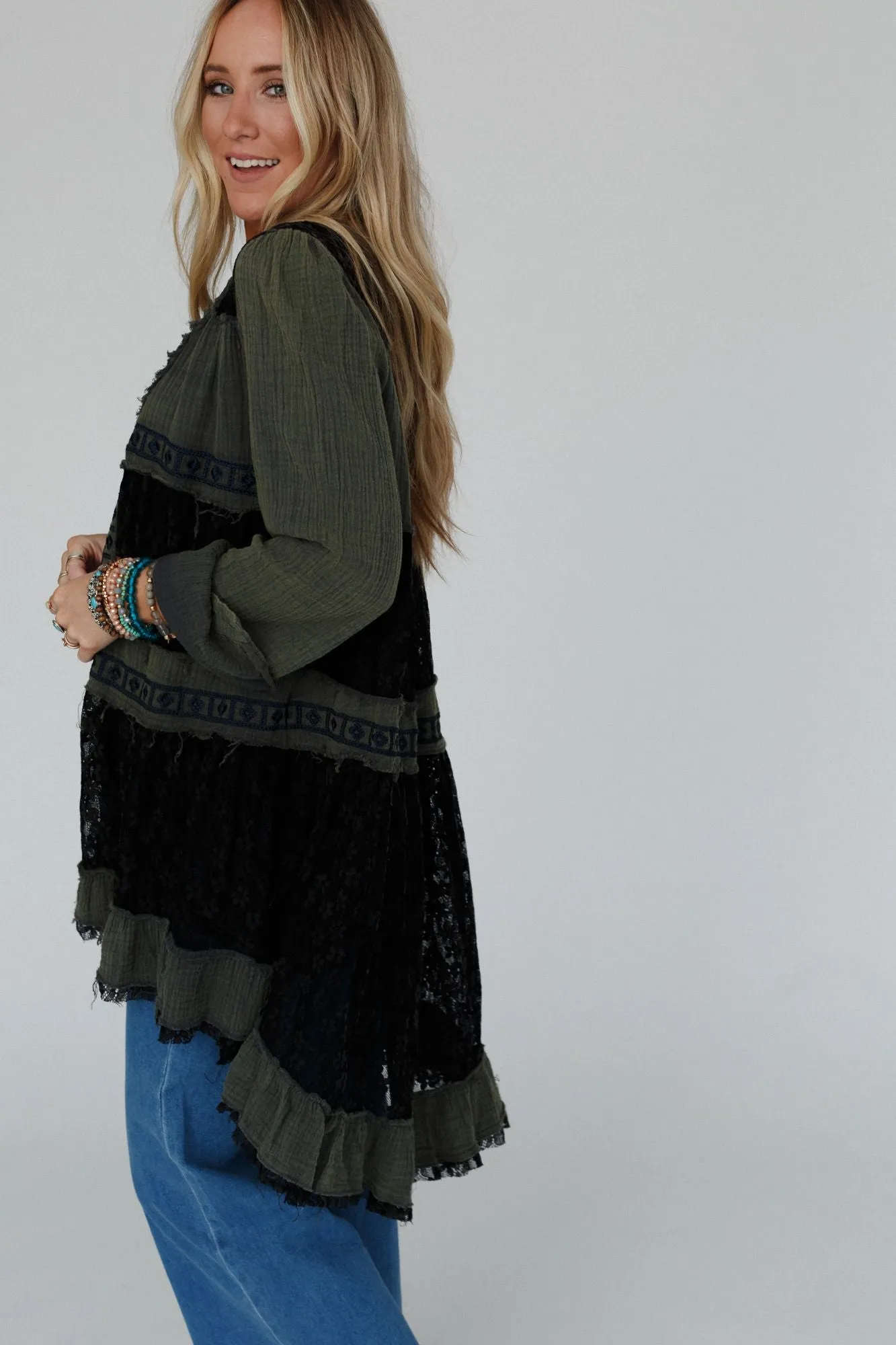 Lace Talk About It Duster Kimono - Charcoal