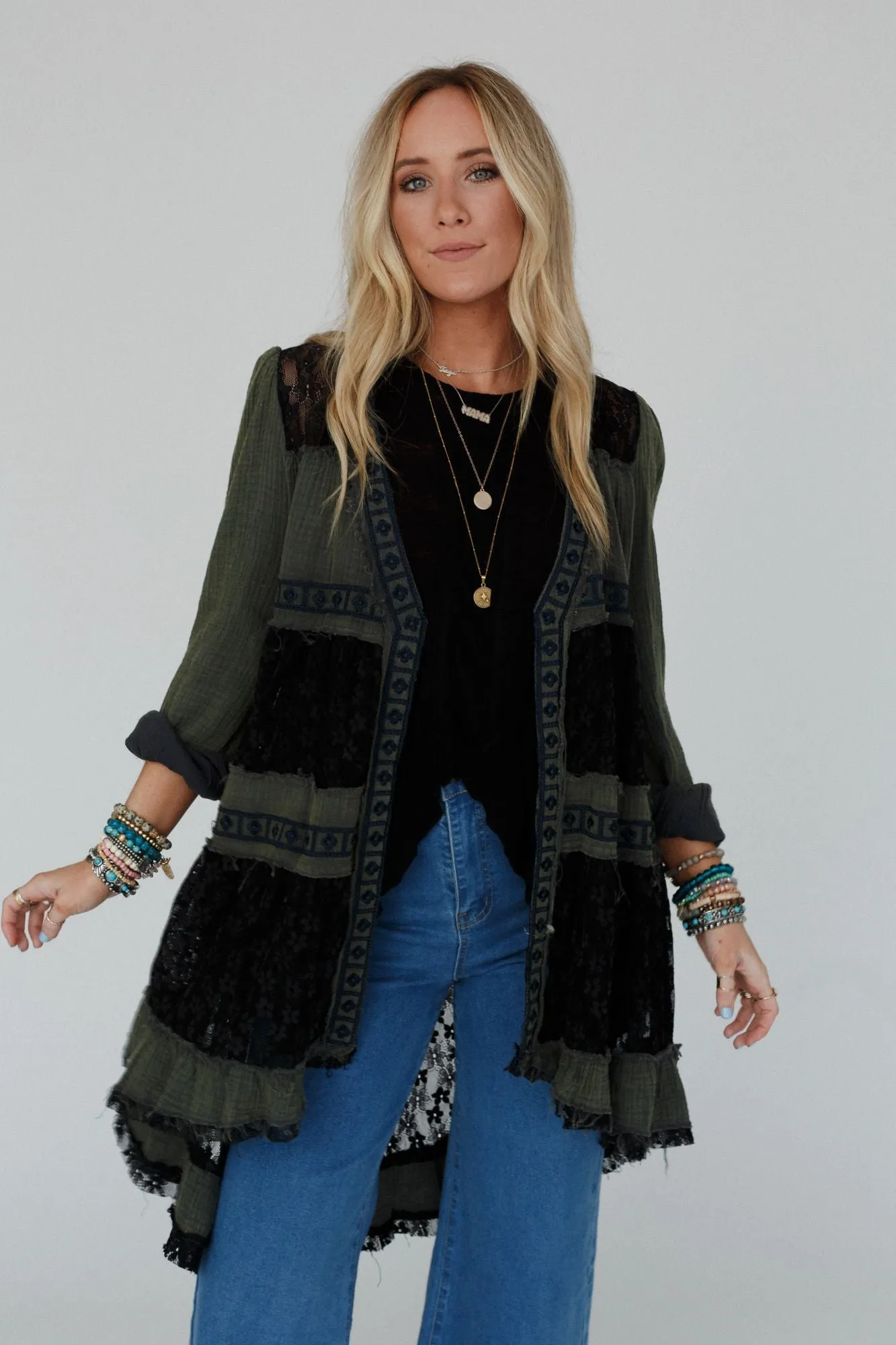 Lace Talk About It Duster Kimono - Charcoal